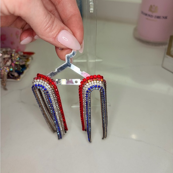 ORIGINAL Feed Me Gems/Hair Candy By Han Elegant Red and Blue Dangle Earrings - Picture 3 of 4